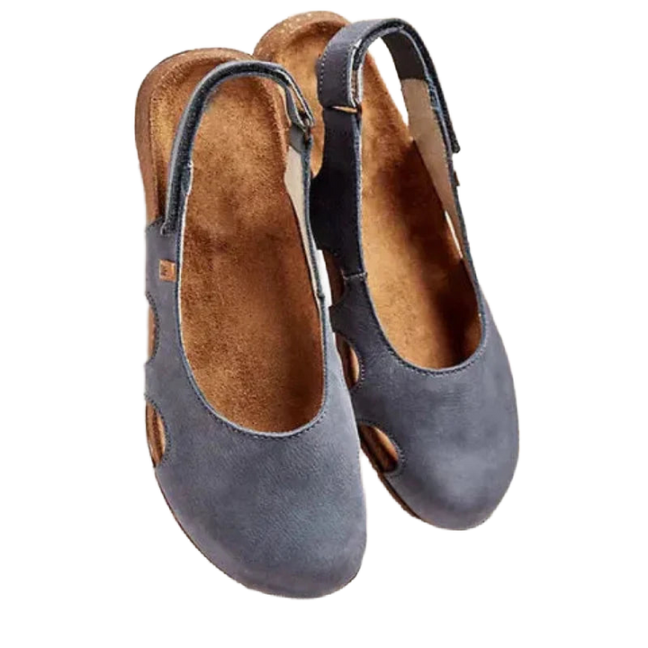 Graue geschlossene Damen Sandalen mit orthopädischer Sohle, bequem und modisch, ideal für den Sommer und jede Gelegenheit.
