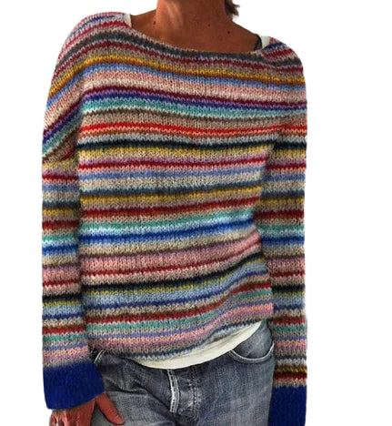 Gestreifter Herbstpullover für Damen aus weichem Material mit Rundhalsausschnitt und lässigem Schnitt für jeden Tag.