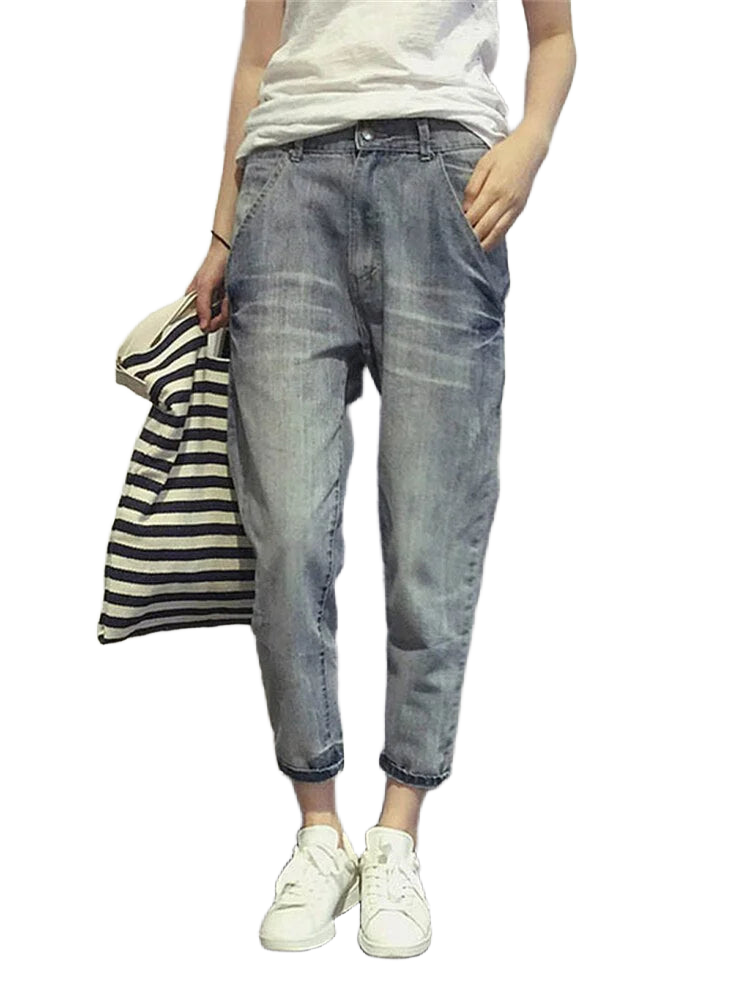 Damen graue verkürzte Jeans aus Baumwolle mit verwaschenem Look, ideal für lässige Outfits und bequemem Tragekomfort.