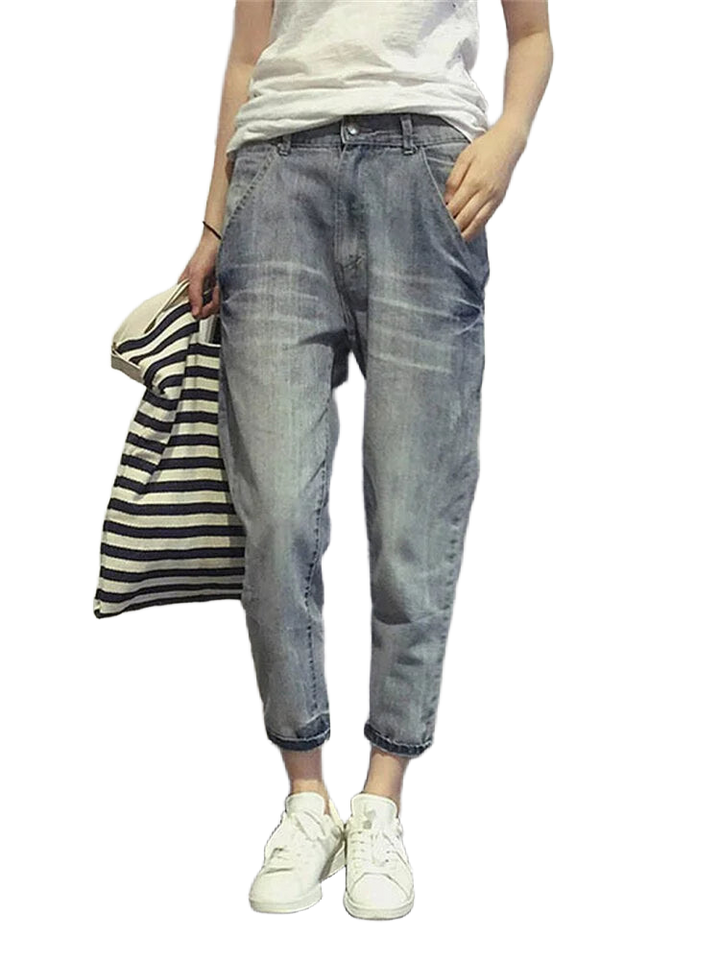 Damen graue verkürzte Jeans aus Baumwolle mit verwaschenem Look, ideal für lässige Outfits und bequemem Tragekomfort.