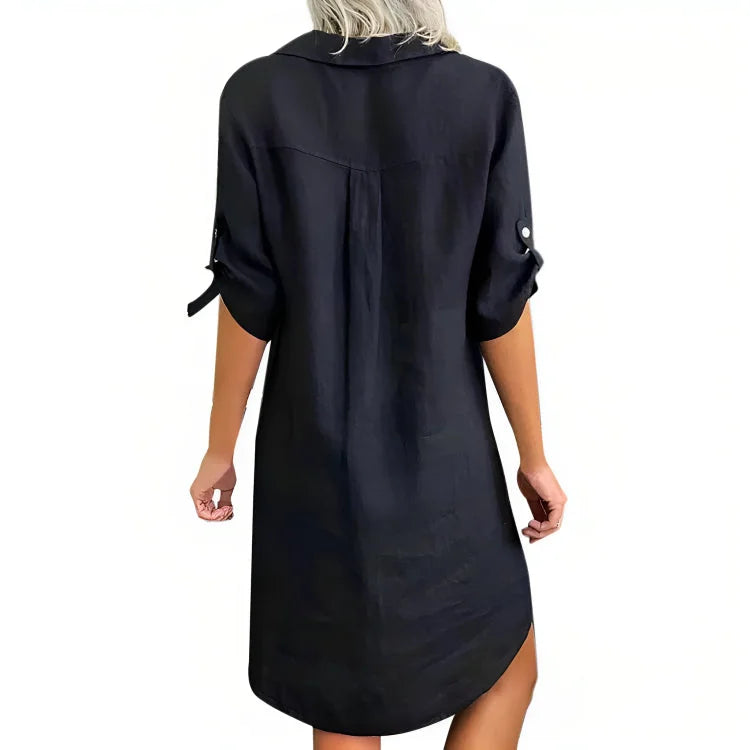 Damen Hemdkleid aus leichtem Stoff mit klassischer Knopfleiste und modischen 3/4 Ärmeln, ideal für den Alltag oder besondere…