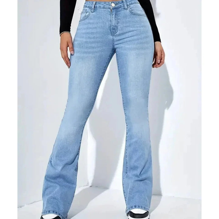 Damen High-Waist Flared Jeans aus舒aber Baumwollmix mit Komfortstretch und weitem Bein für lässigen Look.