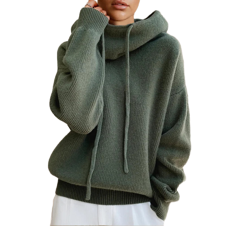 Grüner Damen Pullover mit Rollkragen, Kordeldetails und weichem Material für angenehmen Tragekomfort im Alltag.