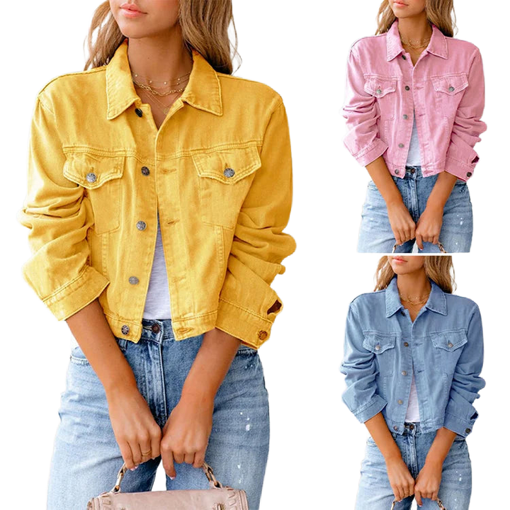 Damen Jeansjacke mit Knopfleiste und Brusttaschen