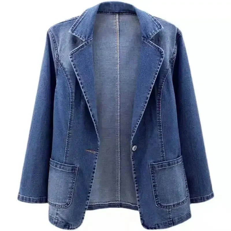 Damen Jeansjacke aus robustem Jeansstoff, Knopfverschluss, zwei Brusttaschen und lässiger Schnitt.