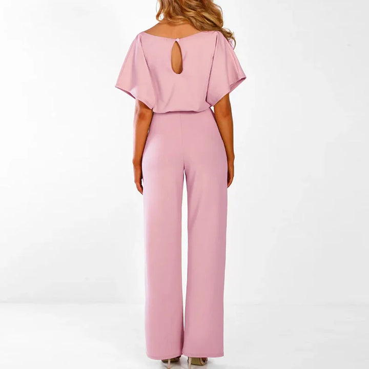 Damen Jumpsuit aus angenehmem Stoff mit Gürtel und kurzen Ärmeln, casual und schick für den Sommer.