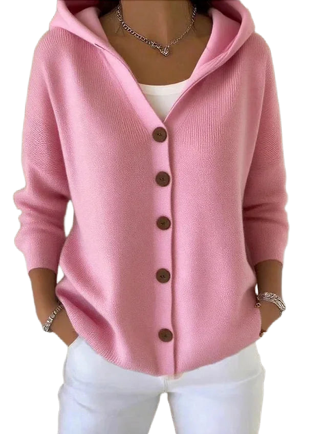 Rosa Damen Kapuzen-Cardigan aus Baumwolle mit Knöpfen, lässiger Schnitt und komfortabler Passform für den alltäglichen…