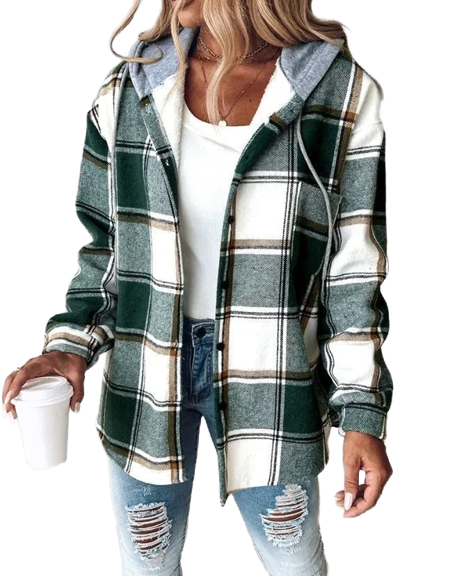 Damen Kapuzenjacke im Karomuster mit weichem Innenfutter