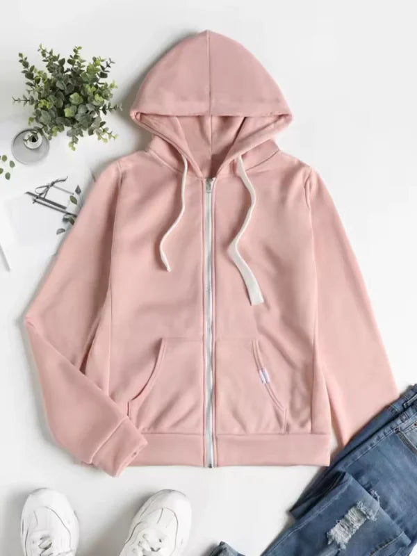 Damen Kapuzenjacke in Pink, aus Baumwolle, mit Reißverschluss und Kordelzug für eine flexible Passform und gemütlichen…