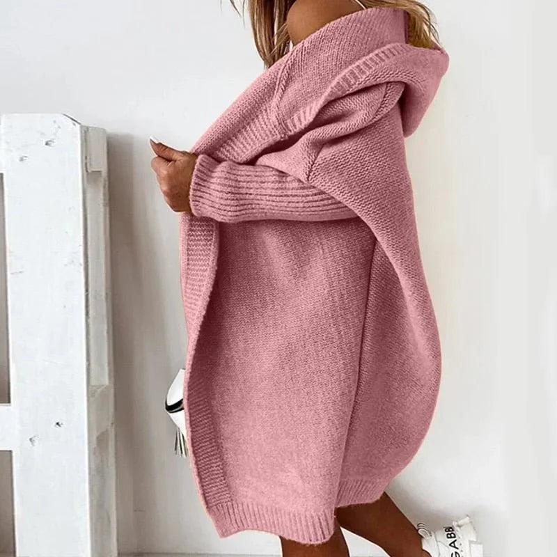 Oversize Damen Strickjacke mit Kapuze