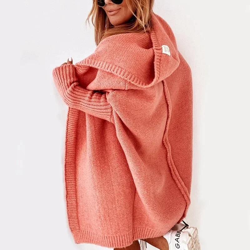 Oversize Damen Strickjacke mit Kapuze