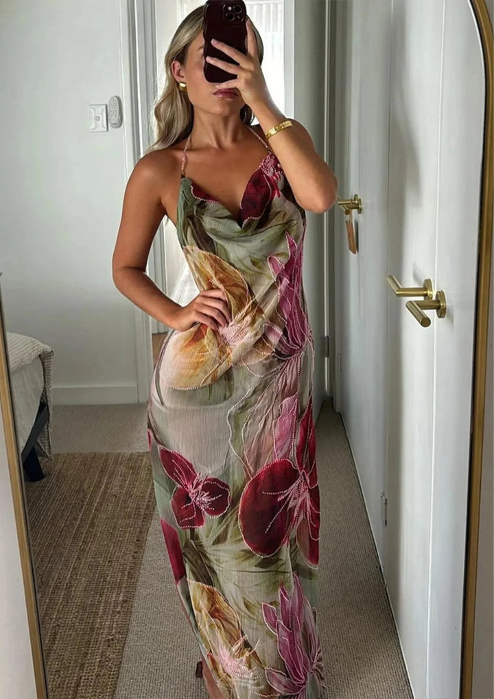 Damen Kleid mit Blumendesign und ärmellosem Schnitt – High-quality product image.