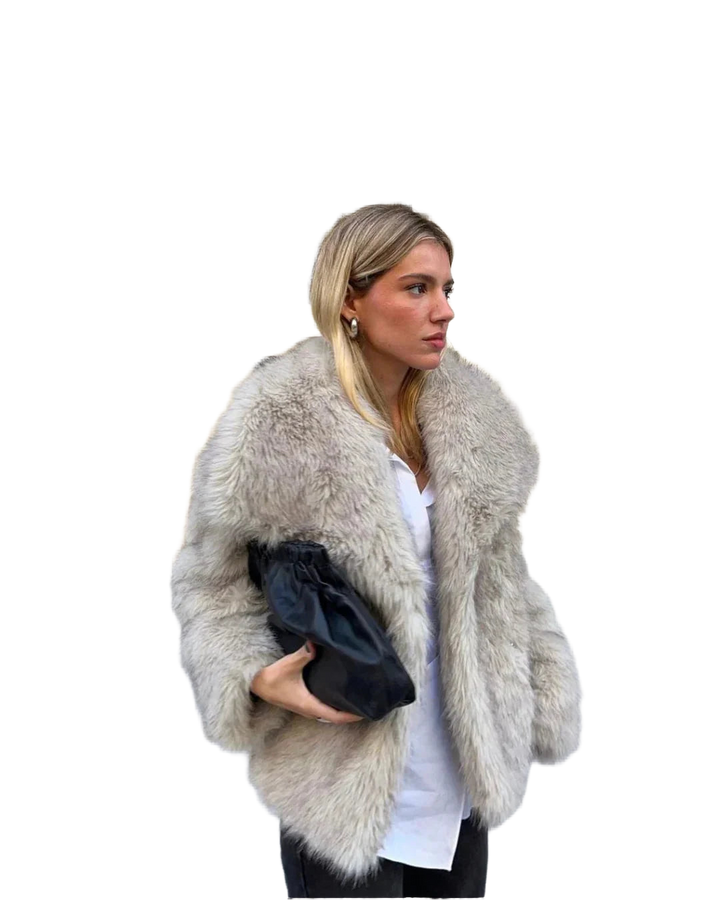 Damen Kunstfelljacke in hellgrau
