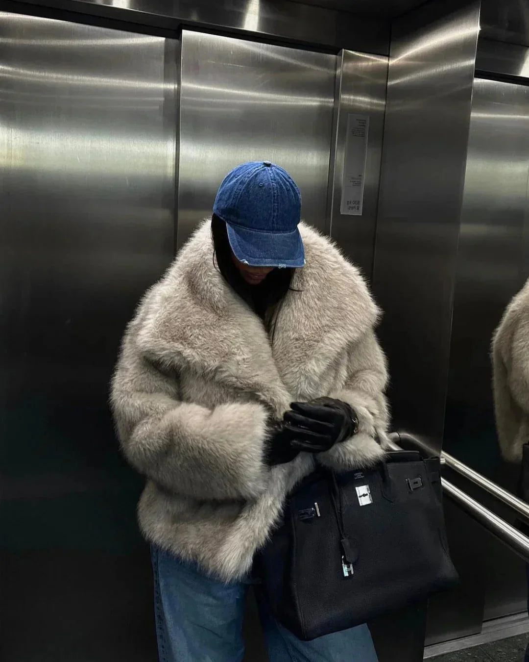 Damen kunstfelljacke im Oversize-Stil hellgrau