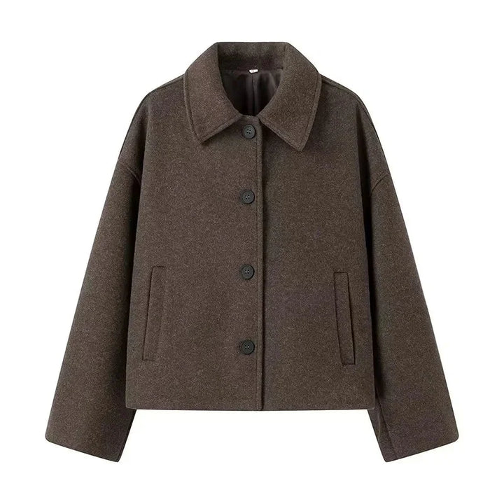 Braune Damen Kurzjacke aus leichtem Baumwollmix mit Knopfverschluss und klassischem Schnitt für lässige Styles.