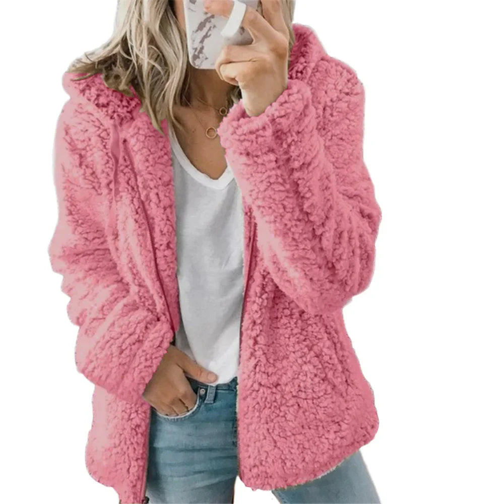 Damen Teddyjacke mit Kapuze