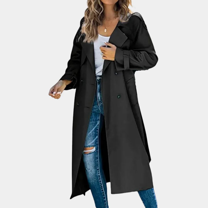 Schwarz Damen Übergangsjacke aus leichtem Material mit Knopfdetails und klassischem Schnitt für eine stilvolle…