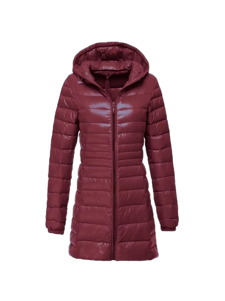 Damen Lange Steppmantel mit Kapuze
