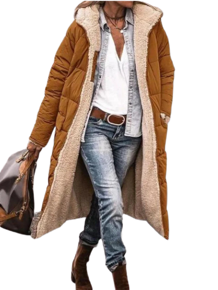 Damen lange Steppmantel mit Teddyfutter