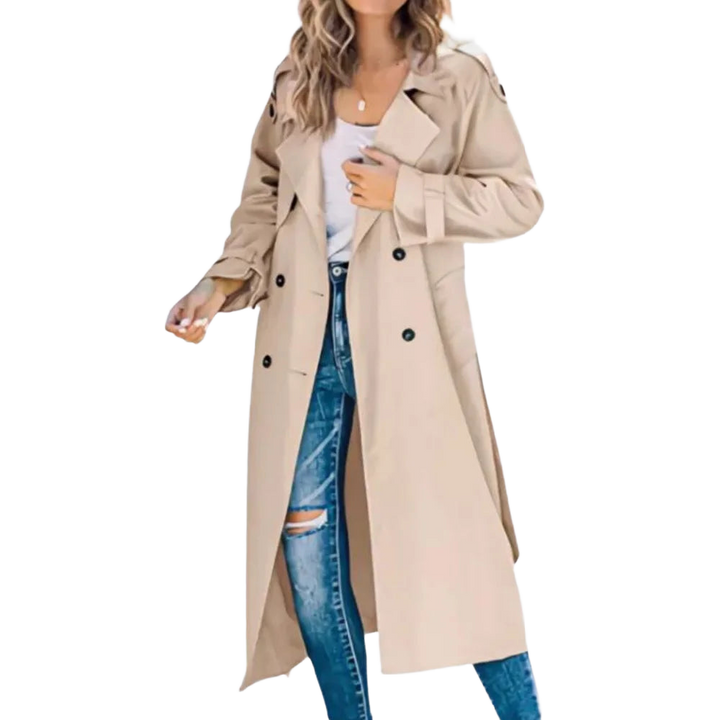 Damen Khaki Übergangsjacke aus Baumwolle mit Knopfdetails und praktischen Taschen, ideal für die Übergangszeit.