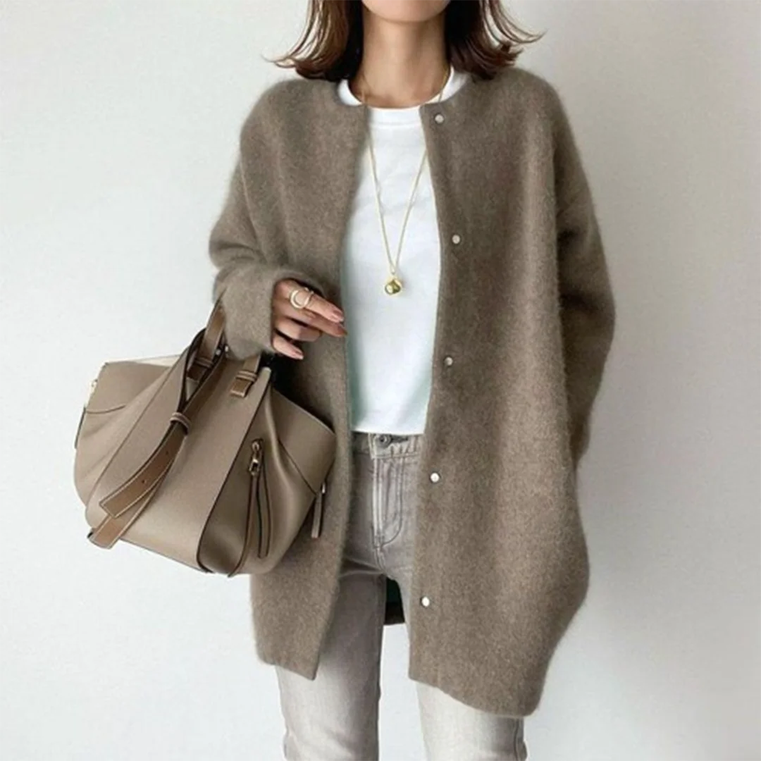 Oversized Damen Strickmantel mit Knöpfen