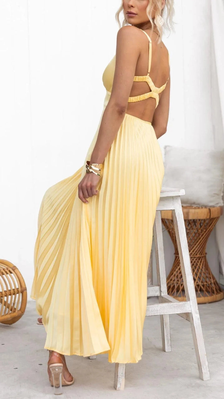 Damen Maxikleid in Gelb mit V-Ausschnitt – High-quality product image.