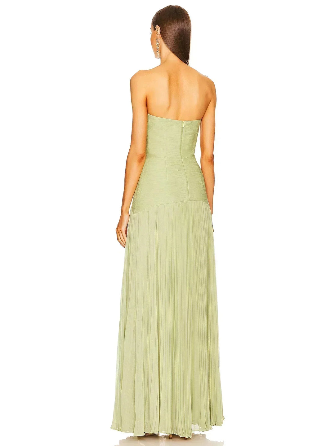 Damen Maxikleid in Olivgrün mit trägerlosem Design – High-quality product image.