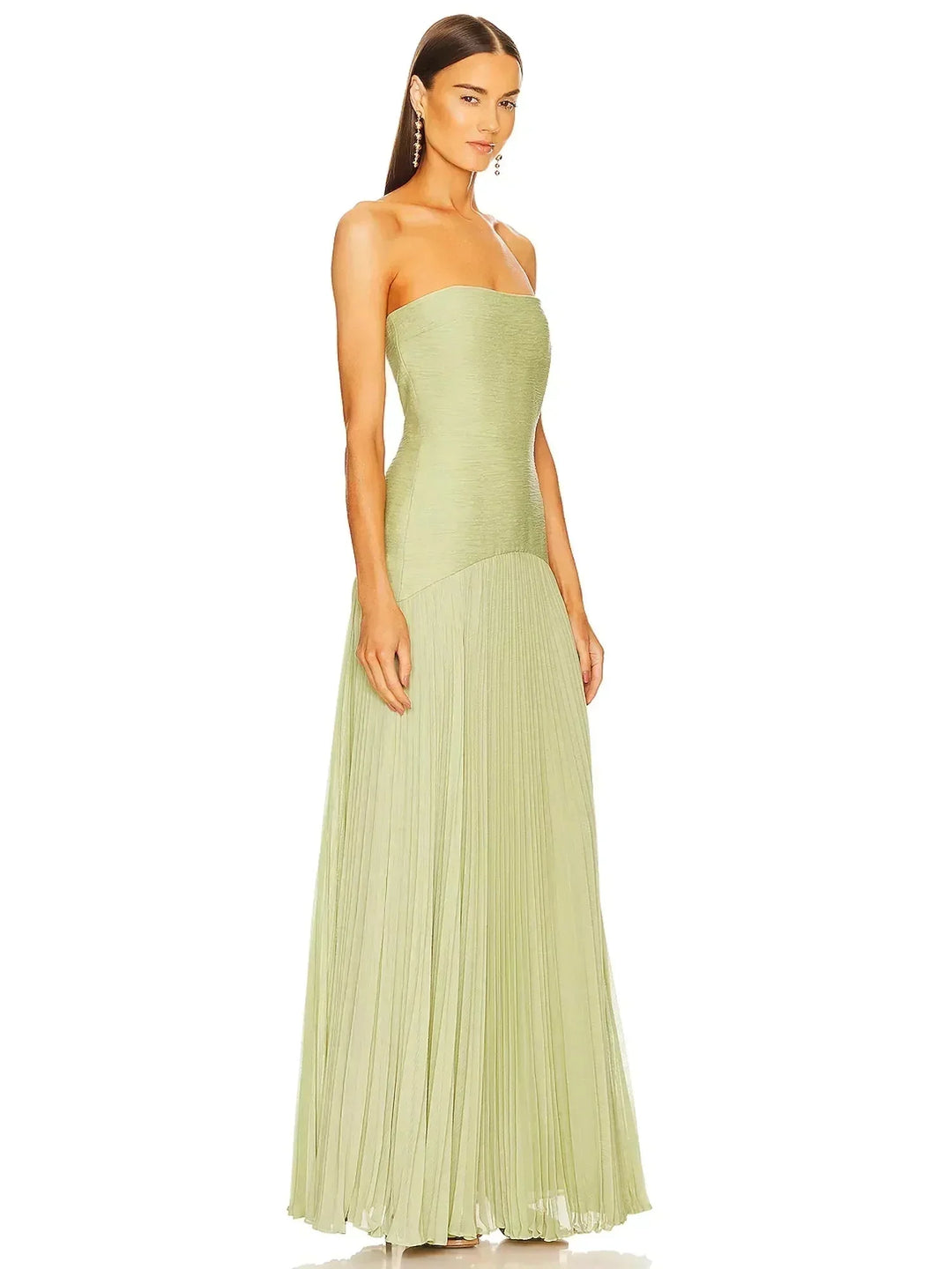 Damen Maxikleid in Olivgrün mit trägerlosem Design – High-quality product image.