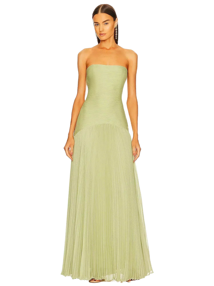Damen Maxikleid in Olivgrün mit trägerlosem Design – High-quality product image.