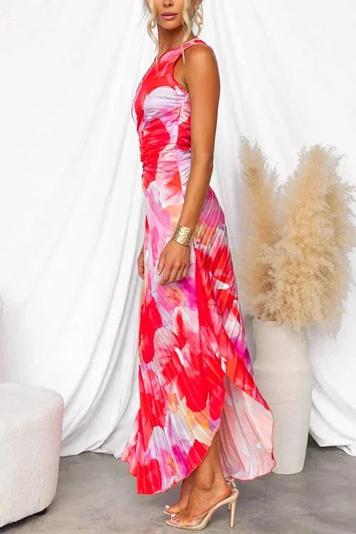Damen Maxikleid mit einem Ärmel und Blumenmuster – High-quality product image.