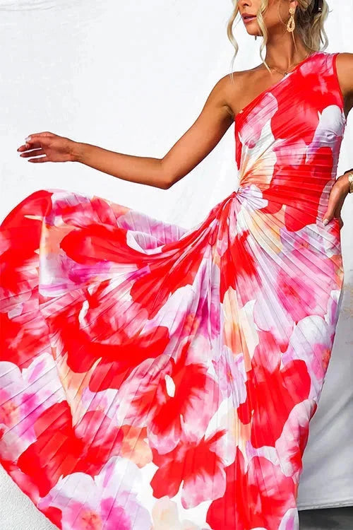 Damen Maxikleid mit einem Ärmel und Blumenmuster – High-quality product image.