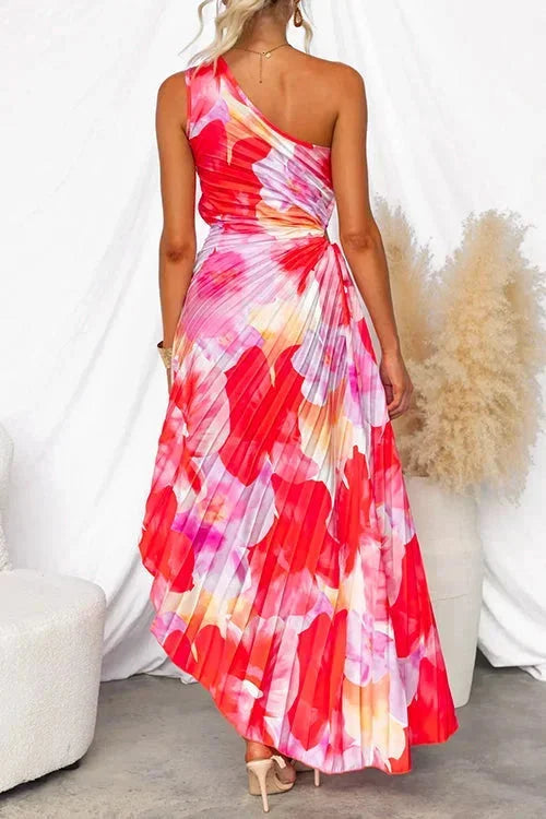 Damen Maxikleid mit einem Ärmel und Blumenmuster – High-quality product image.