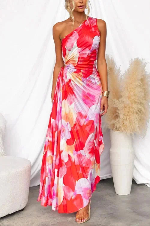 Damen Maxikleid mit einem Ärmel und Blumenmuster – High-quality product image.