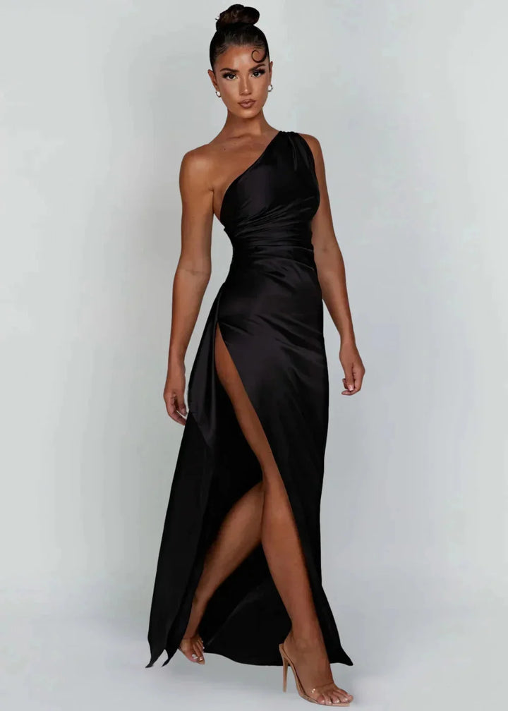Damen Maxikleid mit Einer Schulter und Beinschlitz – High-quality product image.