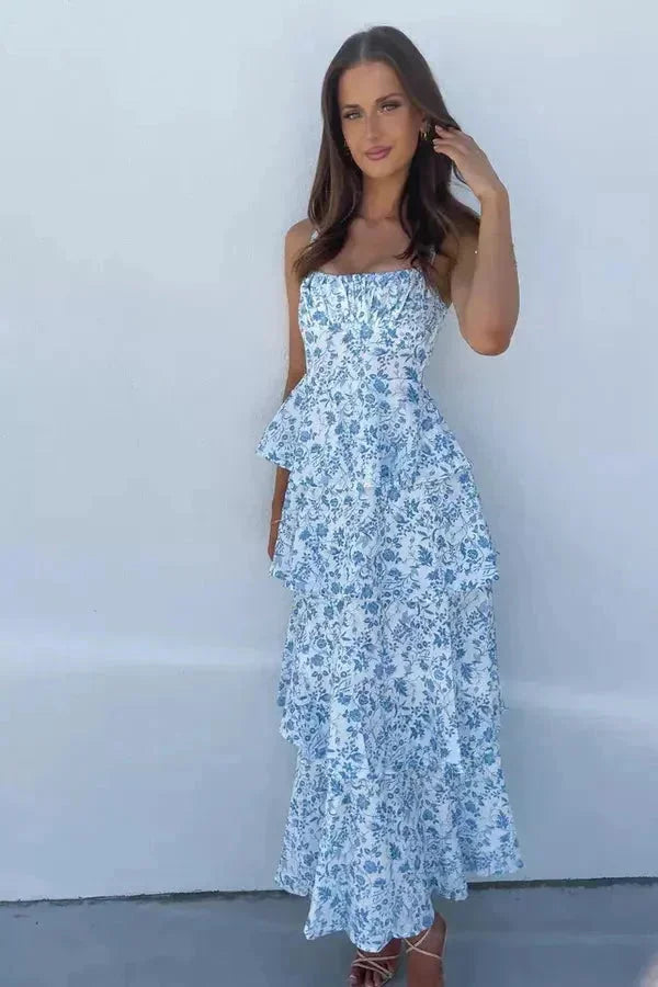 Damen Maxikleid mit floraler Musterung und Schleifenrücken – High-quality product image.