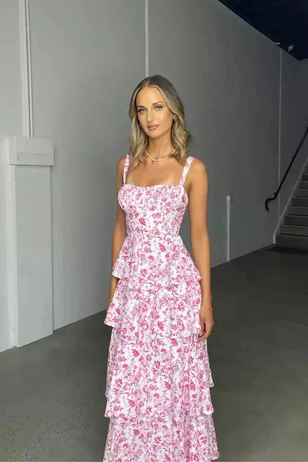 Damen Maxikleid mit floraler Musterung und Schleifenrücken – High-quality product image.