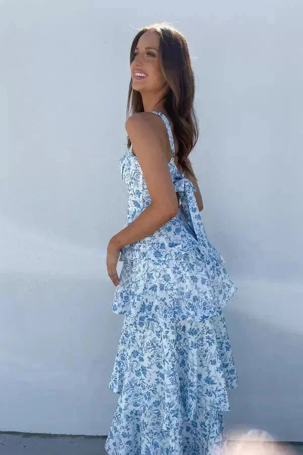 Damen Maxikleid mit floraler Musterung und Schleifenrücken – High-quality product image.