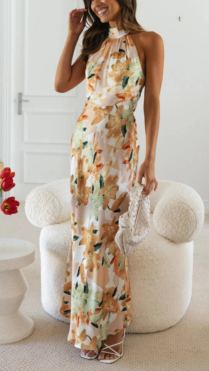 Damen Maxikleid mit Halsschleife und Blumenmuster – High-quality product image.