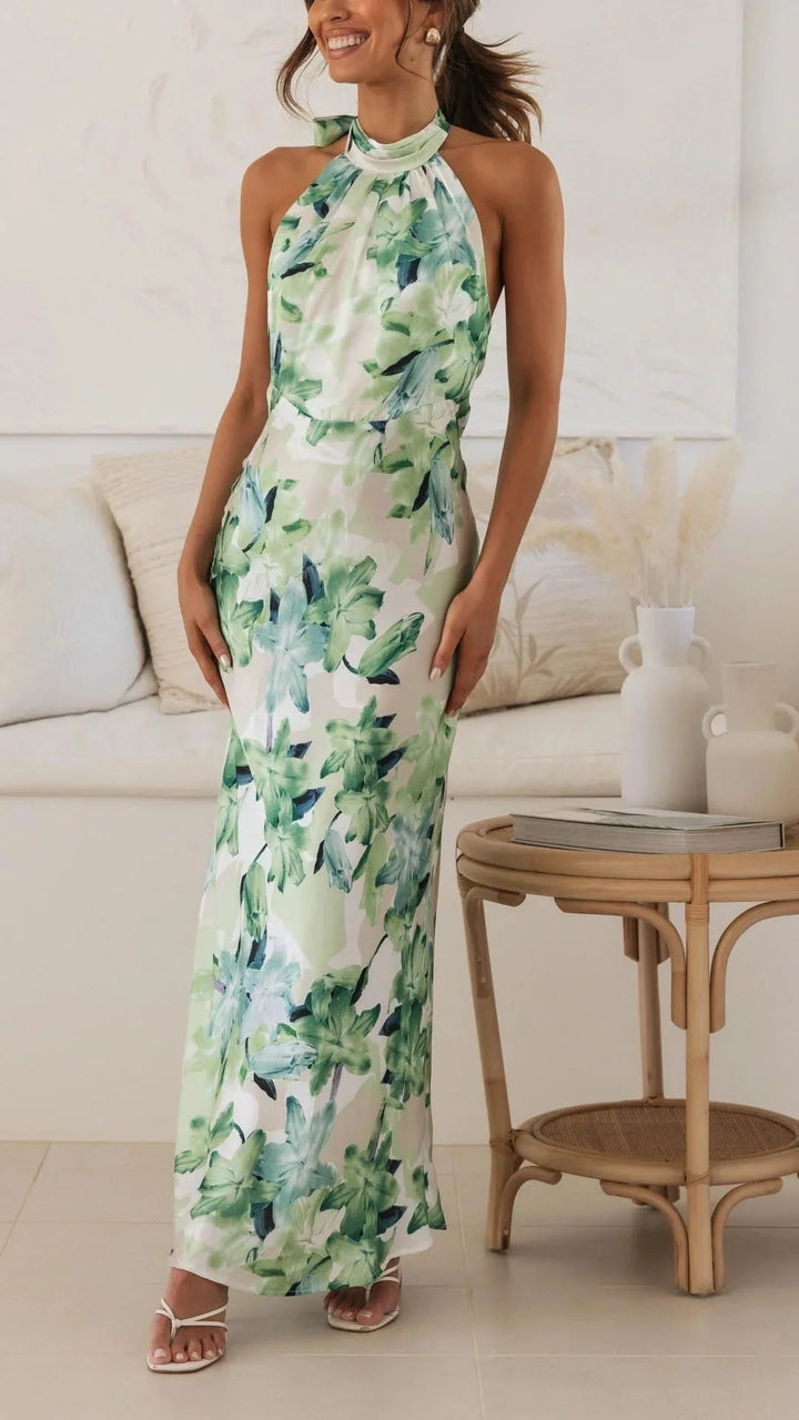 Damen Maxikleid mit Halsschleife und Blumenmuster – High-quality product image.