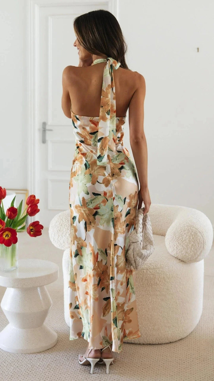 Damen Maxikleid mit Halsschleife und Blumenmuster – High-quality product image.