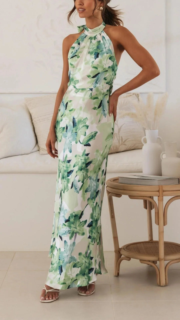 Damen Maxikleid mit Halsschleife und Blumenmuster – High-quality product image.