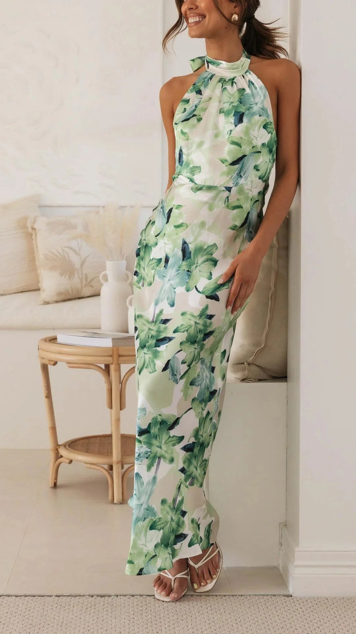 Damen Maxikleid mit Halsschleife und Blumenmuster – High-quality product image.