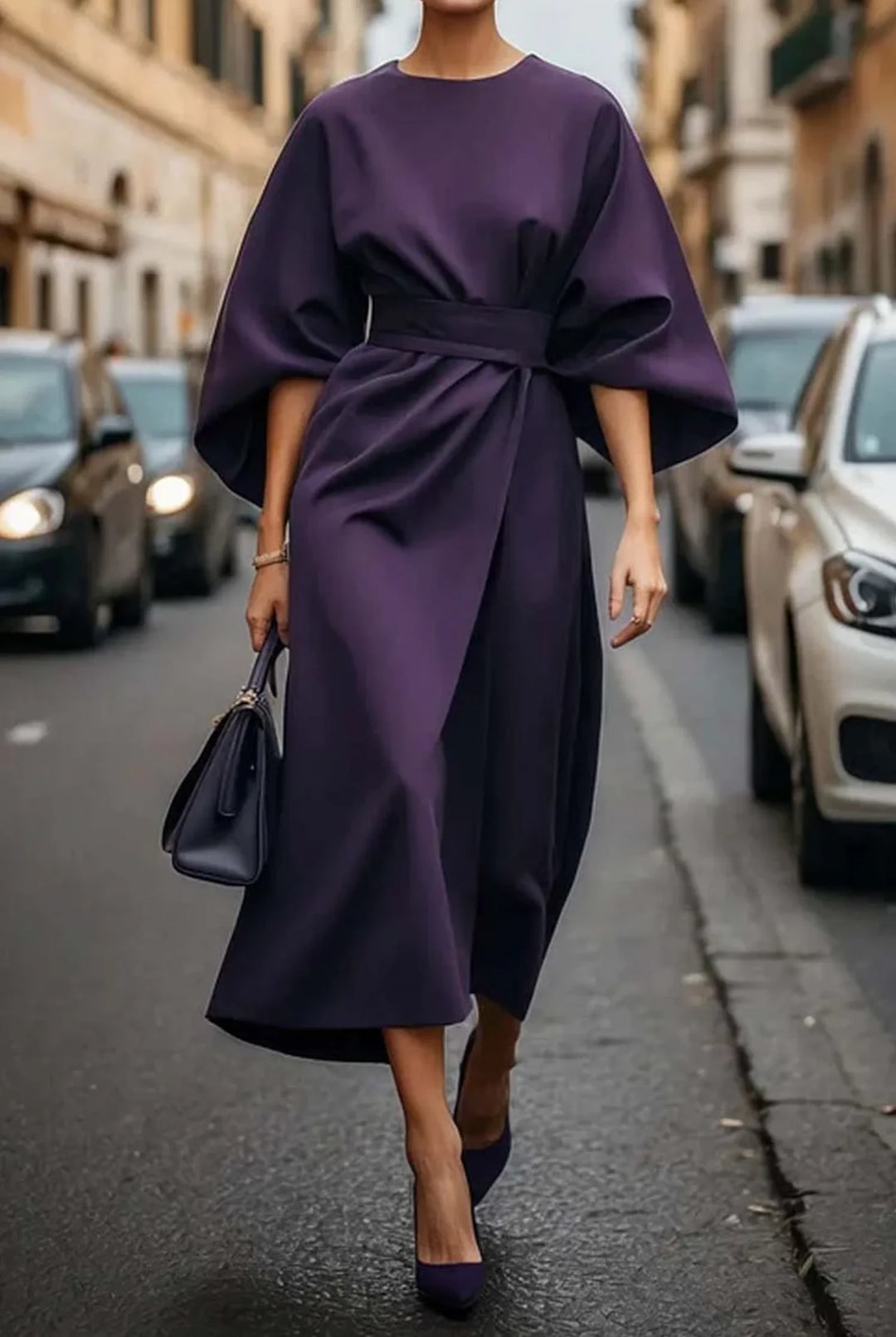 Damen Maxikleid mit Kimonoärmeln und Gürtel