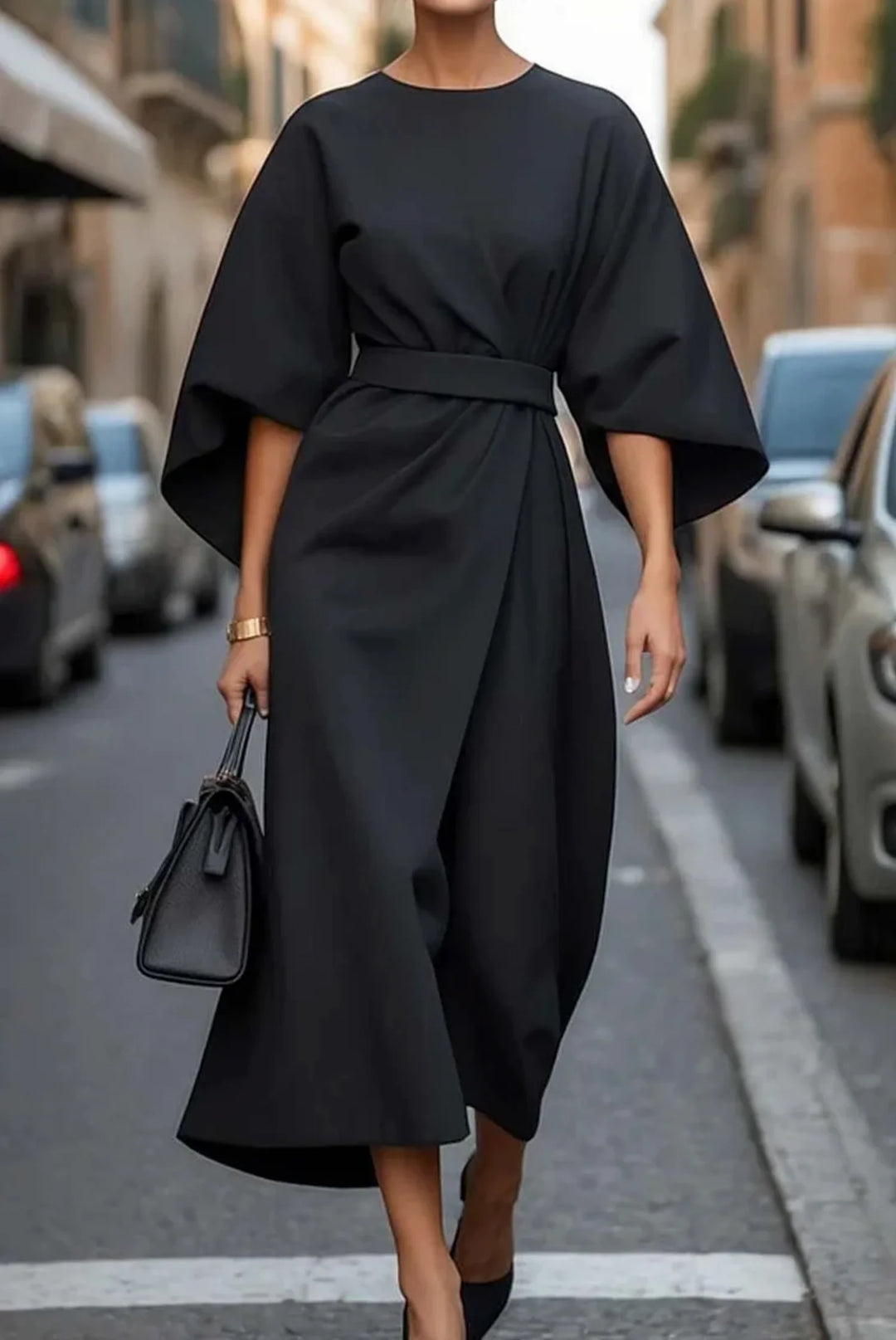 Damen Maxikleid mit Kimonoärmeln und Gürtel