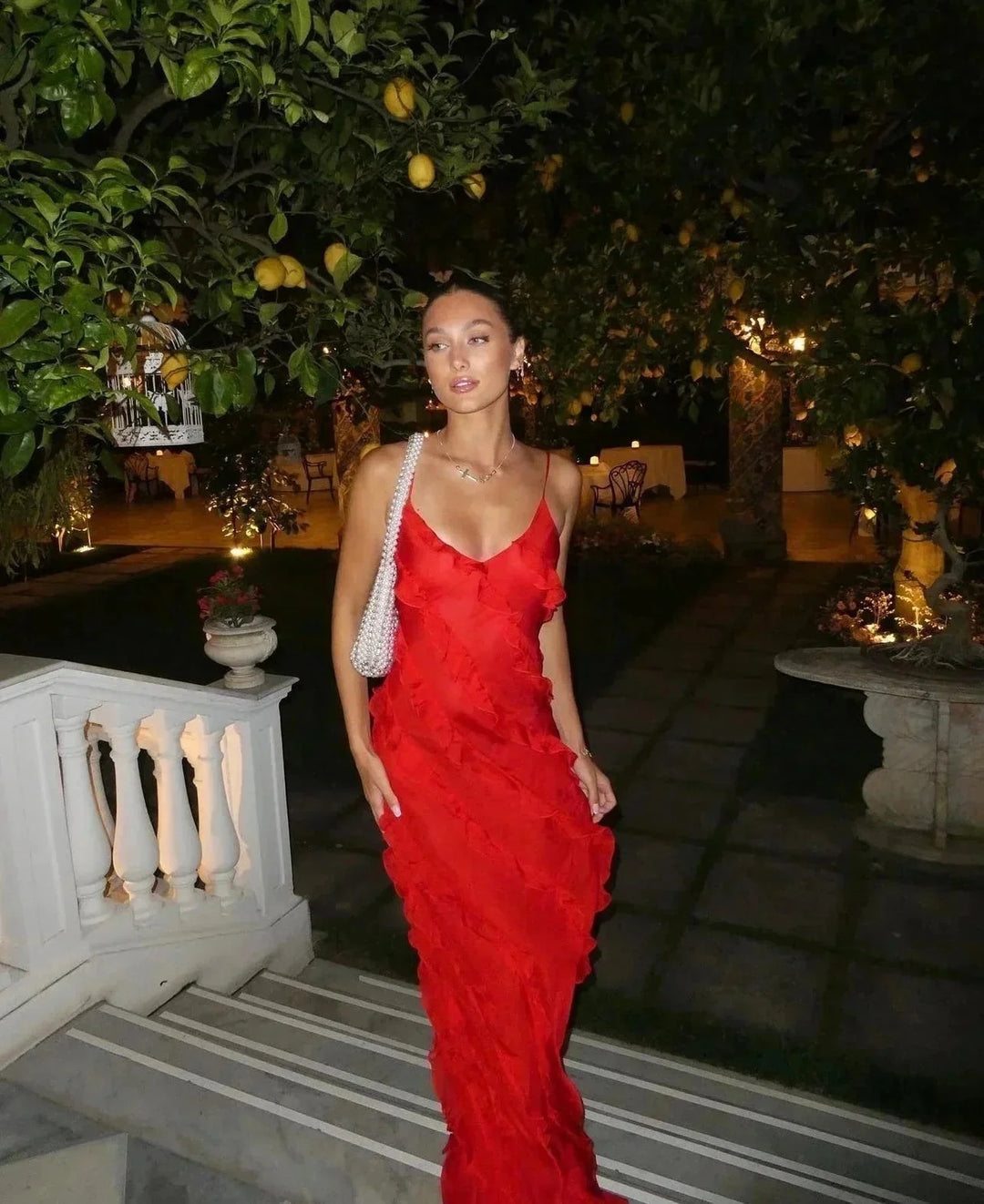 Damen Maxikleid mit Rüschen für Abendveranstaltungen – High-quality product image.