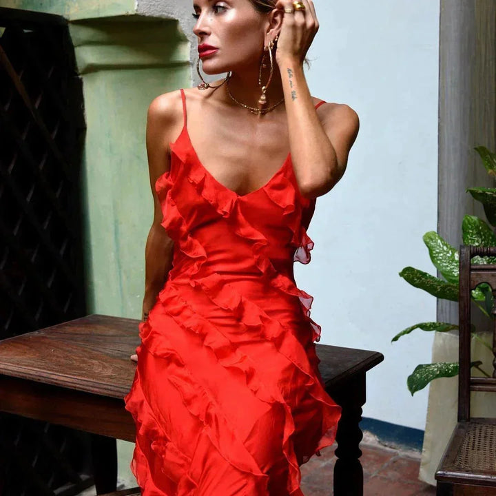 Damen Maxikleid mit Rüschen für Abendveranstaltungen – High-quality product image.