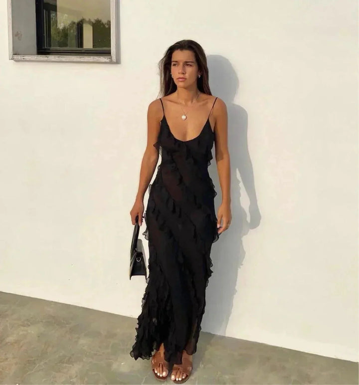 Damen Maxikleid mit Rüschen für Abendveranstaltungen – High-quality product image.
