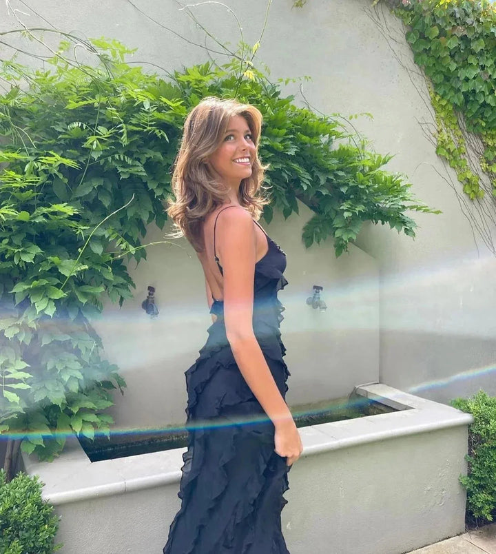 Damen Maxikleid mit Rüschen für Abendveranstaltungen – High-quality product image.