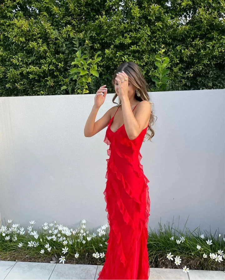 Damen Maxikleid mit Rüschen für Abendveranstaltungen – High-quality product image.