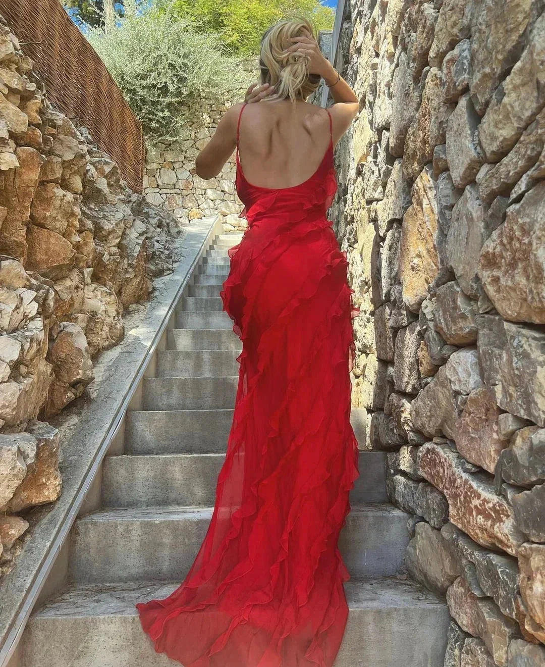 Damen Maxikleid mit Rüschen für Abendveranstaltungen – High-quality product image.